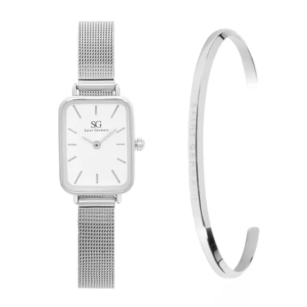 Relogio Feminino Quadrado Square Harlem Silver + Bracelete Prata
